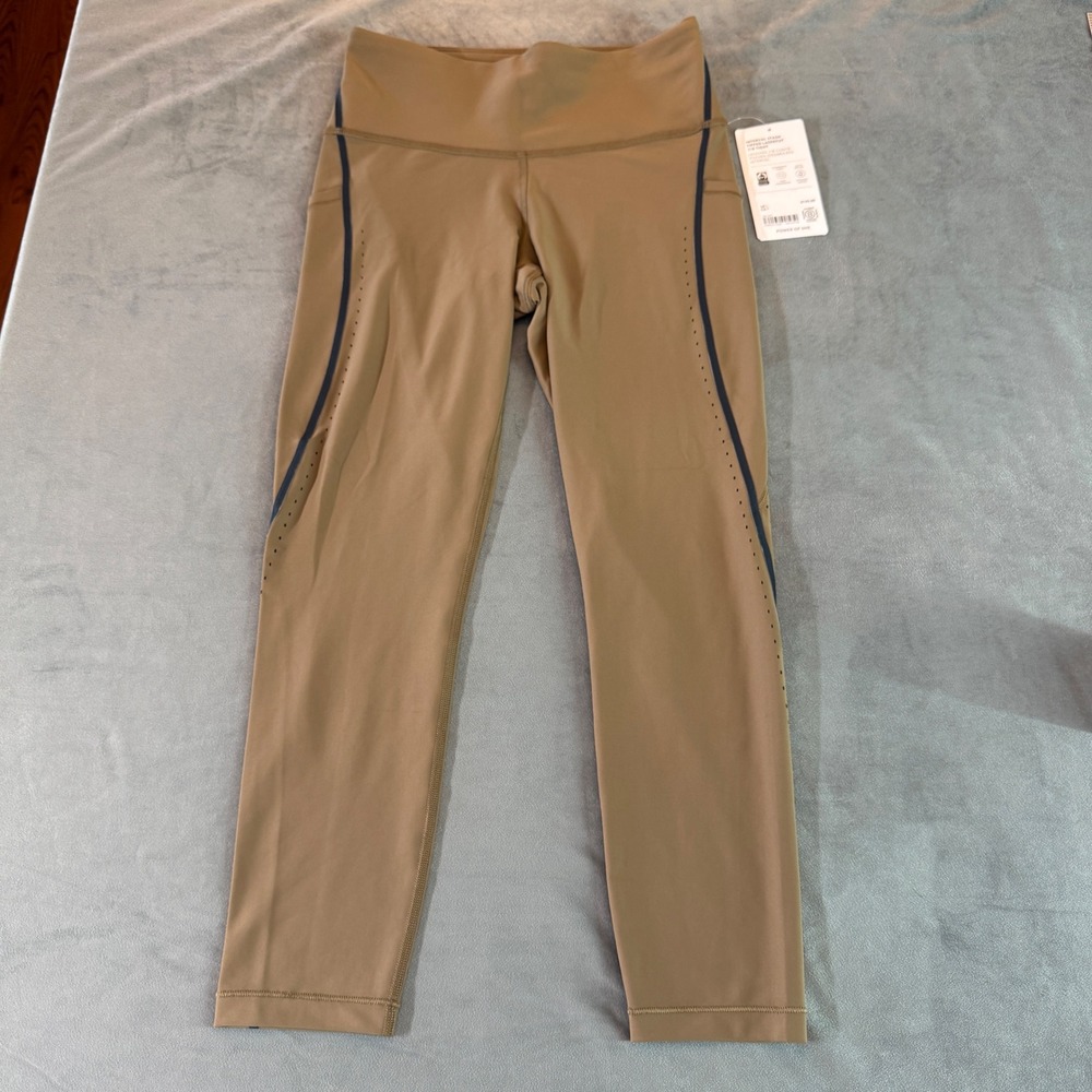 Athleta Womens Interval Stash Tipped Lasercut 7/8 Legging S Brown Pocket Sporty